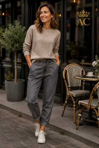 [202509] Pantalon Pieter-Jan nm65, poches latérales, motif à chevrons, cuir écologique, ceinture tressée