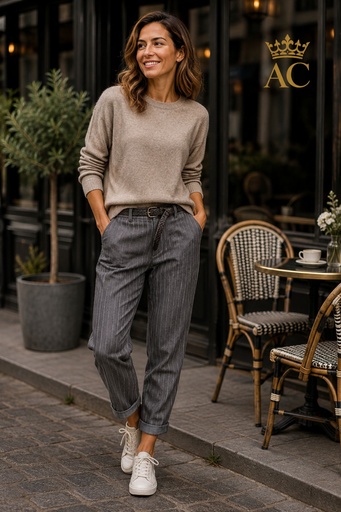 [202509] Pieter-Jan nm65 Pants with Side Pockets, Herringbone Eco-Leather Braided Belt
