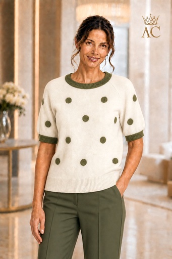 [202540] Pul Valentin nm50 Polka Dot Jacquard Round Neck 
