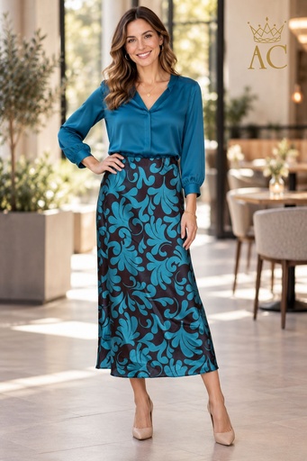 [202549] Jupe Sill à motif floral baroque, tombée souple, taille élastiquée