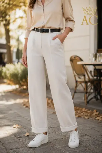 [202562] Pantalon Steef nm38 pinstripe rib voorplooi ecolederen riem