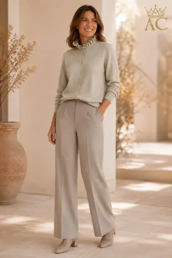 [202614] cardigan Thara  nm50, col montant plissé, boutons nacrés, tricot à fines côtes