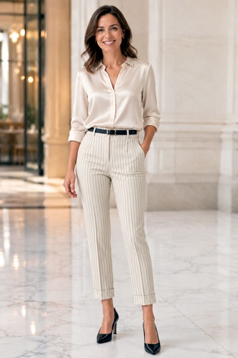 [202633] Pantalon Philia nm65, ligne tennis 2, plis creux profonds, poches en biais, ourlet retourné