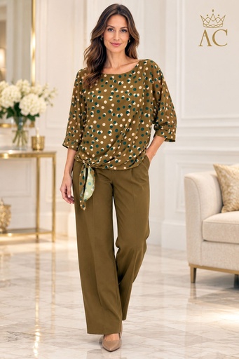 [202663] Blouse Vladimir nm34 stippenprint tailleknoop 