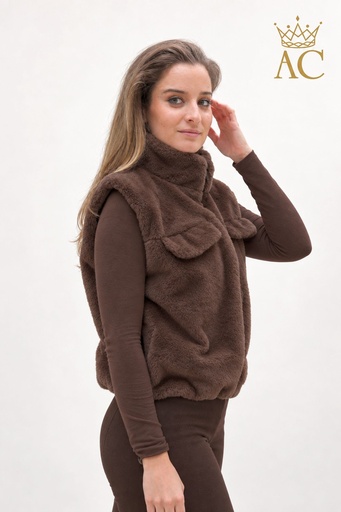 [202702] Mouwloze jacket Veron eco pels ritssluiting sierkleppen mouwloos