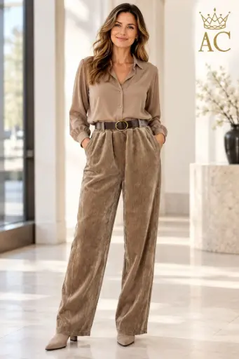 [202714] Pantalon Vester en velours uni, couture latérale supplémentaire, coupe ballon, poches en biais
