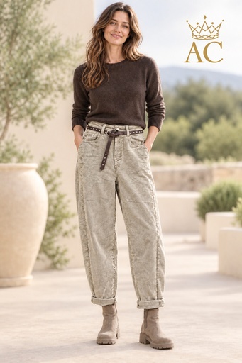 [202738] Pantalon Veysel nm98 en velours fin, coupe vintage « mam's fit » 