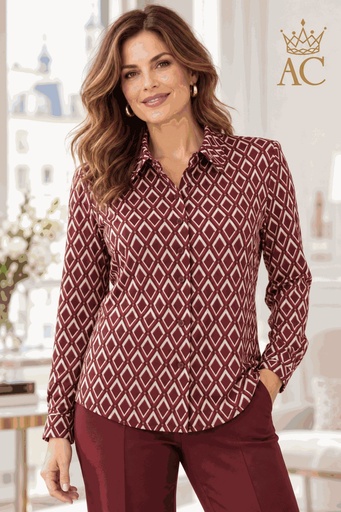 [202974] Blouse Sia nm20 ruit in ruit nacré jersey polokraag plussize